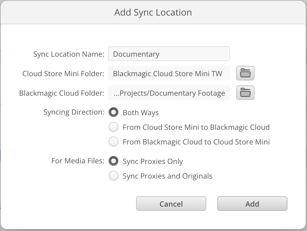 Add sync location window