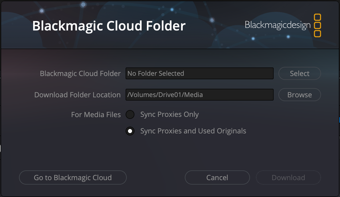 Select cloud folder dialog