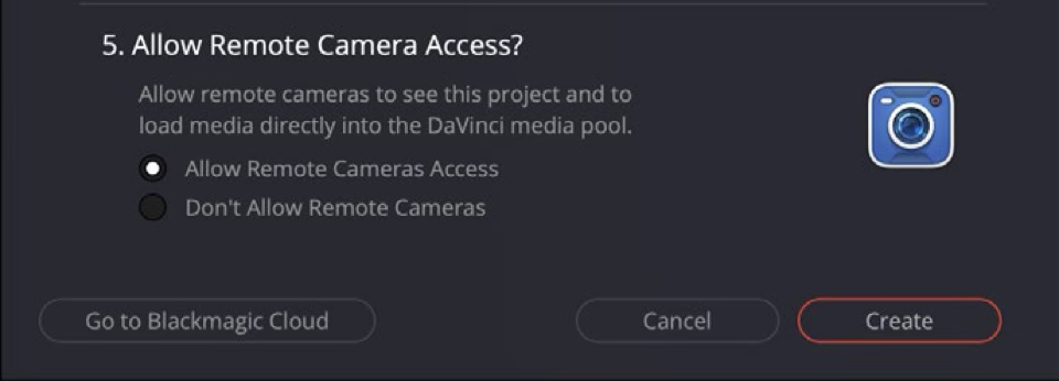 Allow remote camera access option in DaVinci Resolve