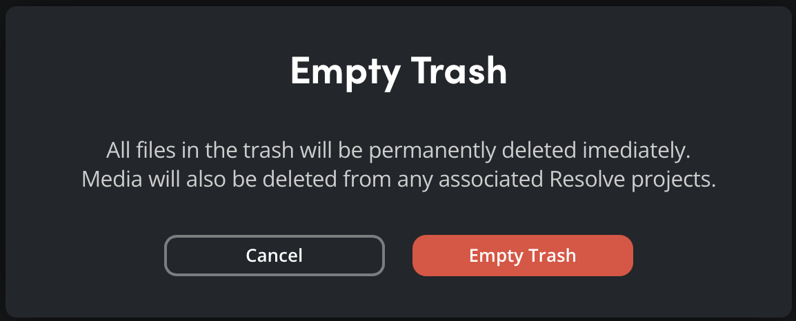 Empty trash confirmation dialog in Cloud Storage app