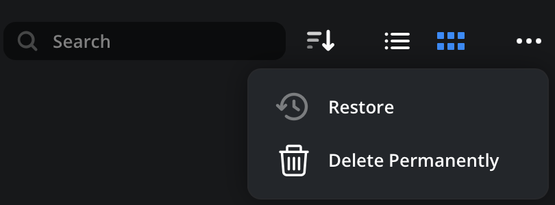 Restore option in context menu in Cloud Storage app