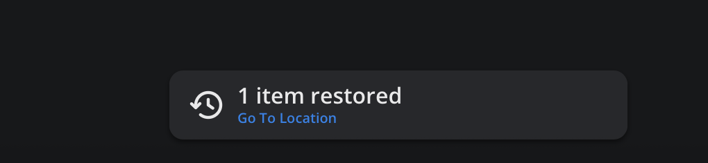 Successfully restored item notification in Cloud Storage app