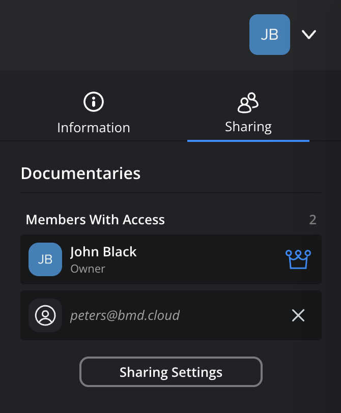 Pending invitation in Sharing tab