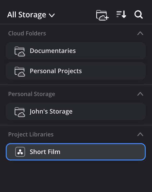 Storage types in sidebar