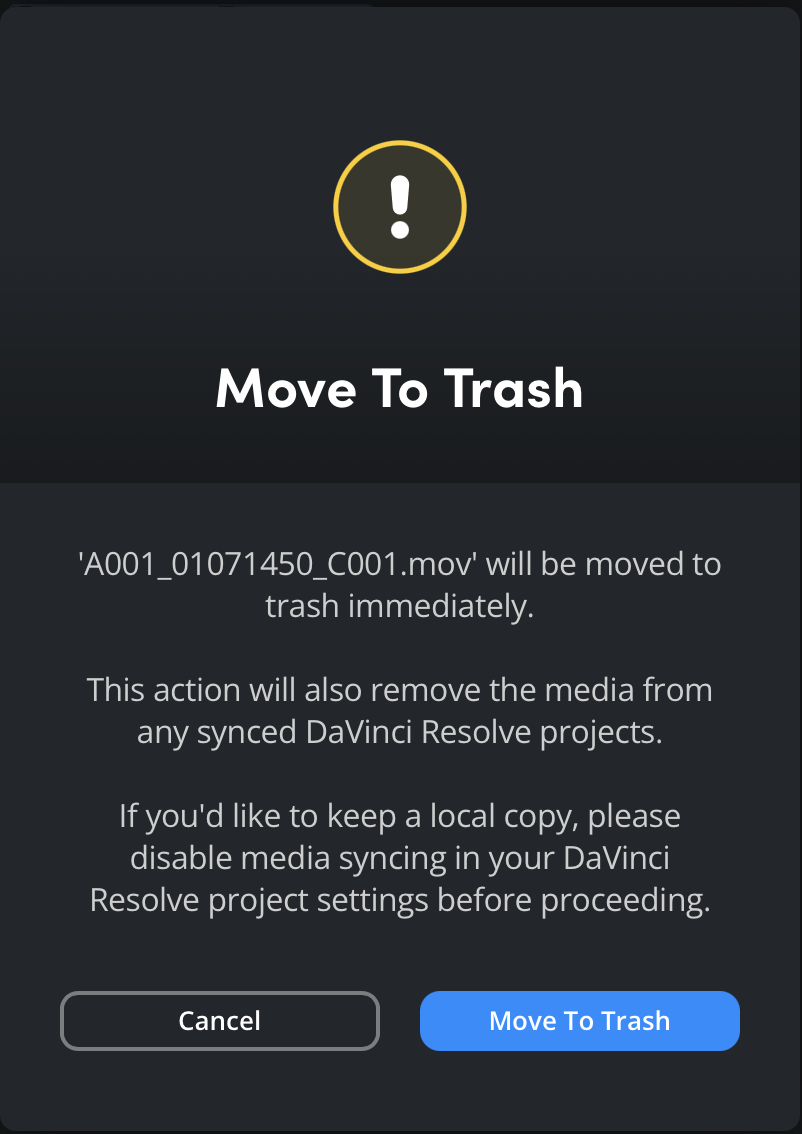 Move to trash confirmation dialog in Cloud Storage app