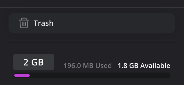 Trash tab in left sidebar in Cloud Storage app