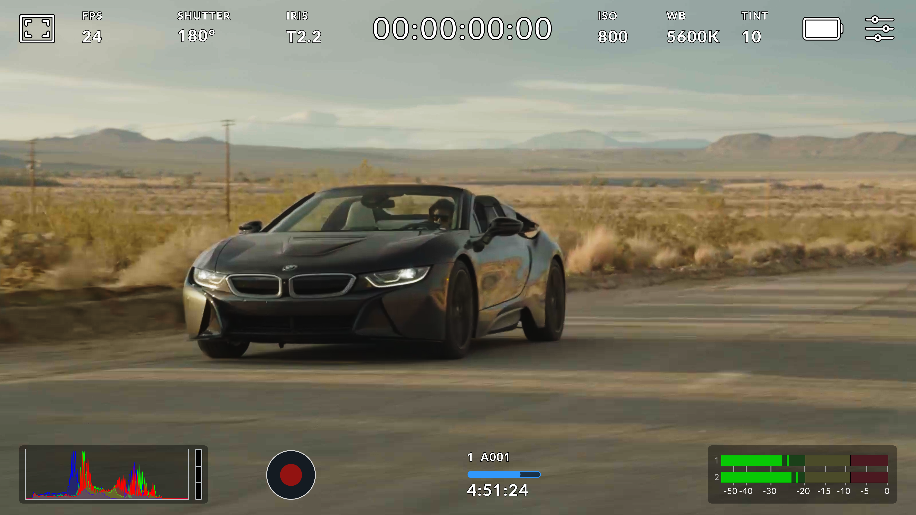 Camera lower toolbar with storage indicator