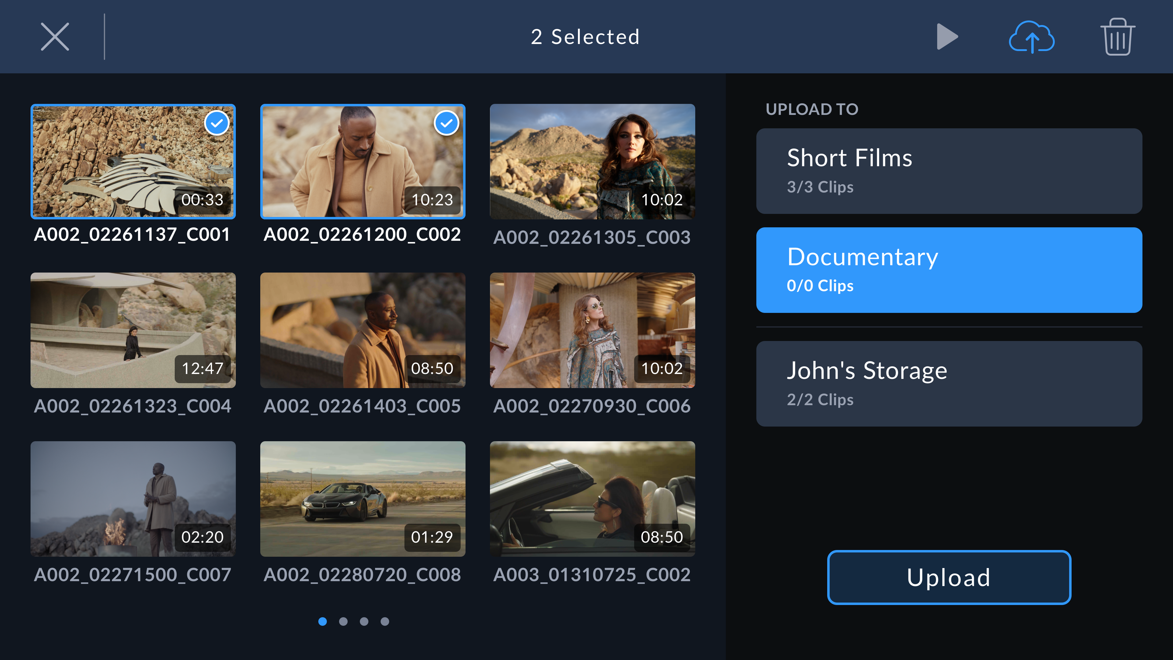 Blackmagic Cloud upload screen in Blackmagic URSA Cine