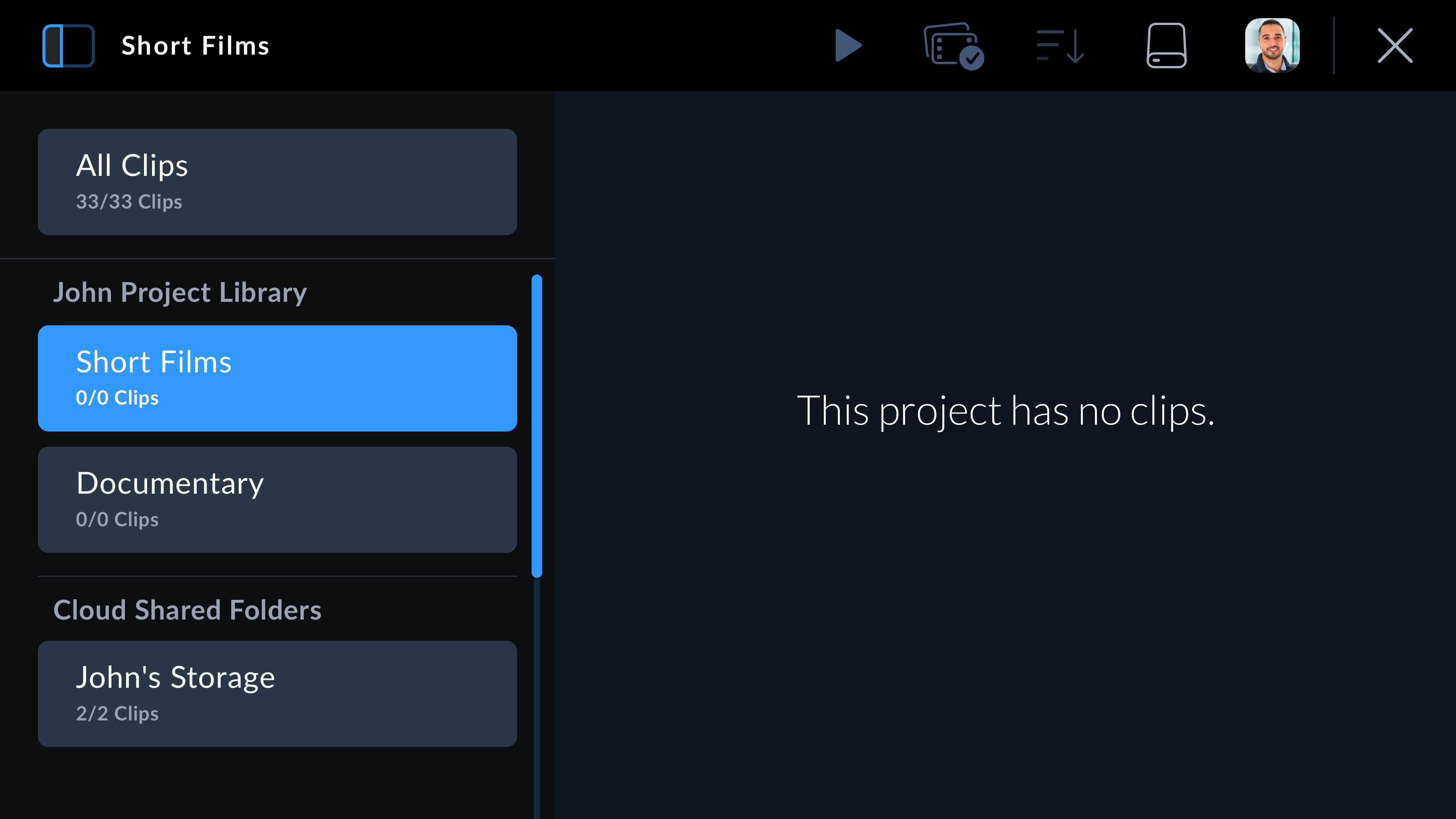 Project list in Blackmagic URSA Cine