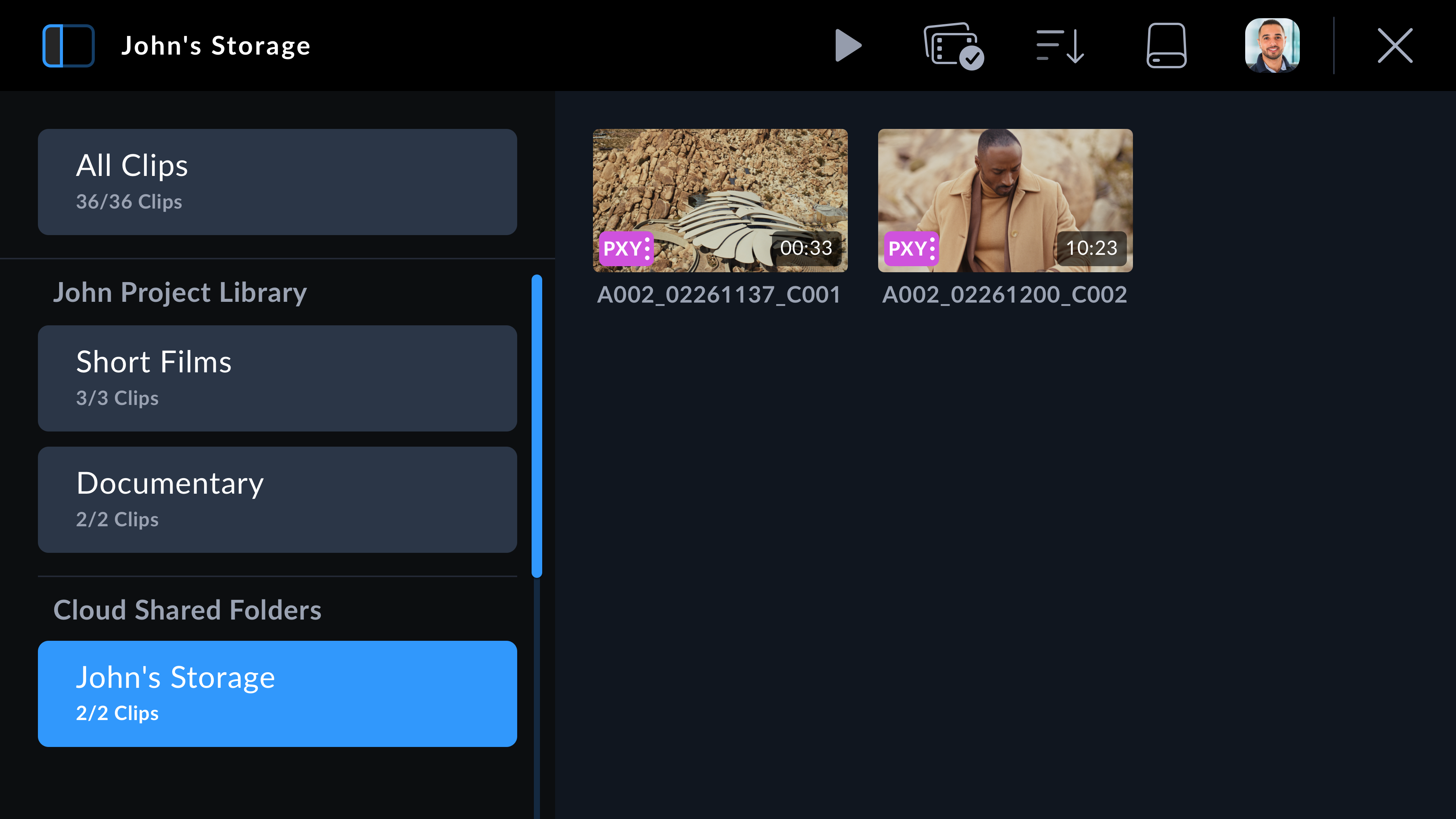 Project list in Blackmagic URSA Cine showing upload status to Blackmagic Cloud