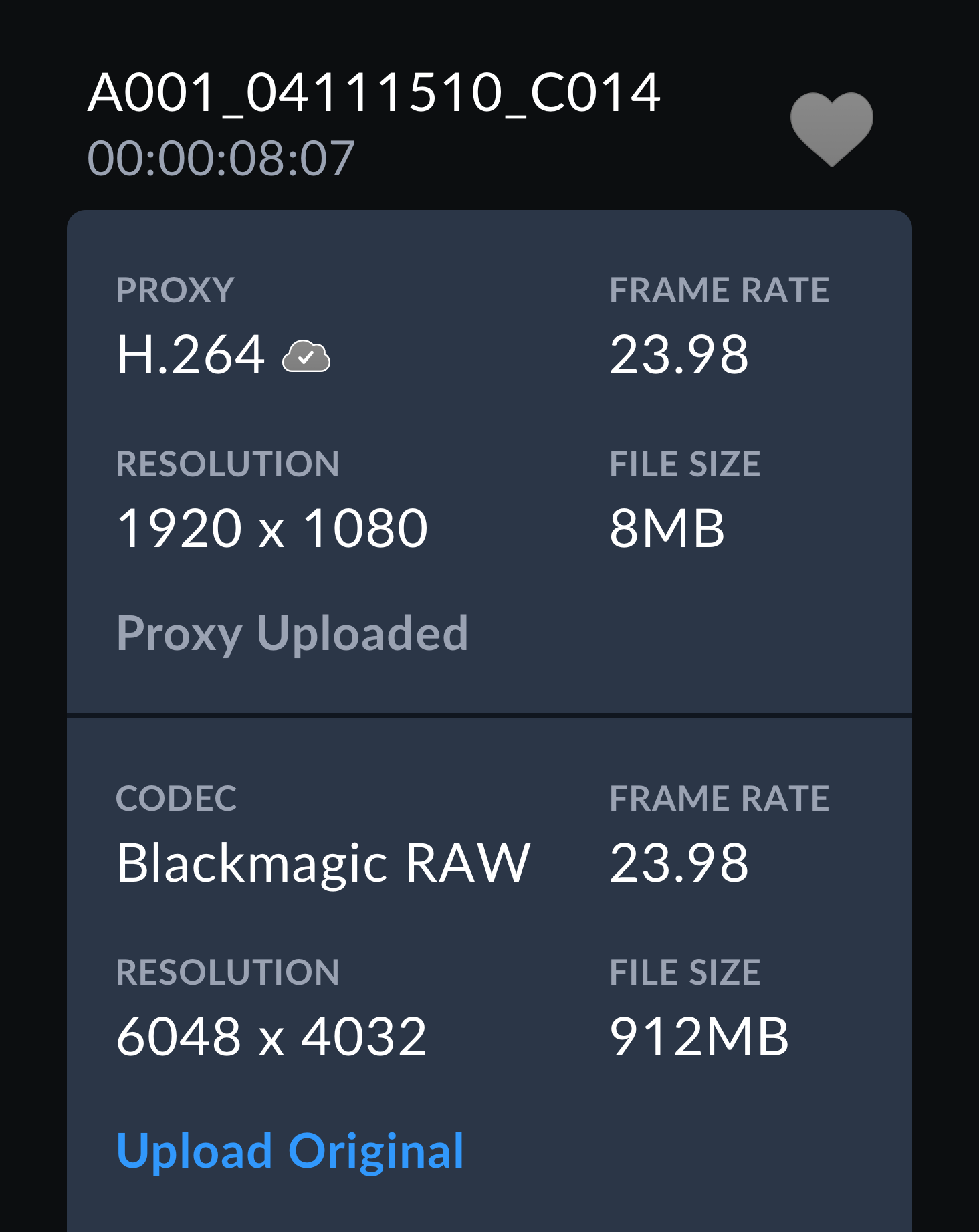 Clip information panel in Blackmagic URSA Cine