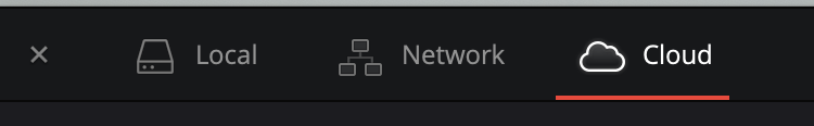 Local, Network and Cloud Icons from Project Manager window in DaVinci Resolve.