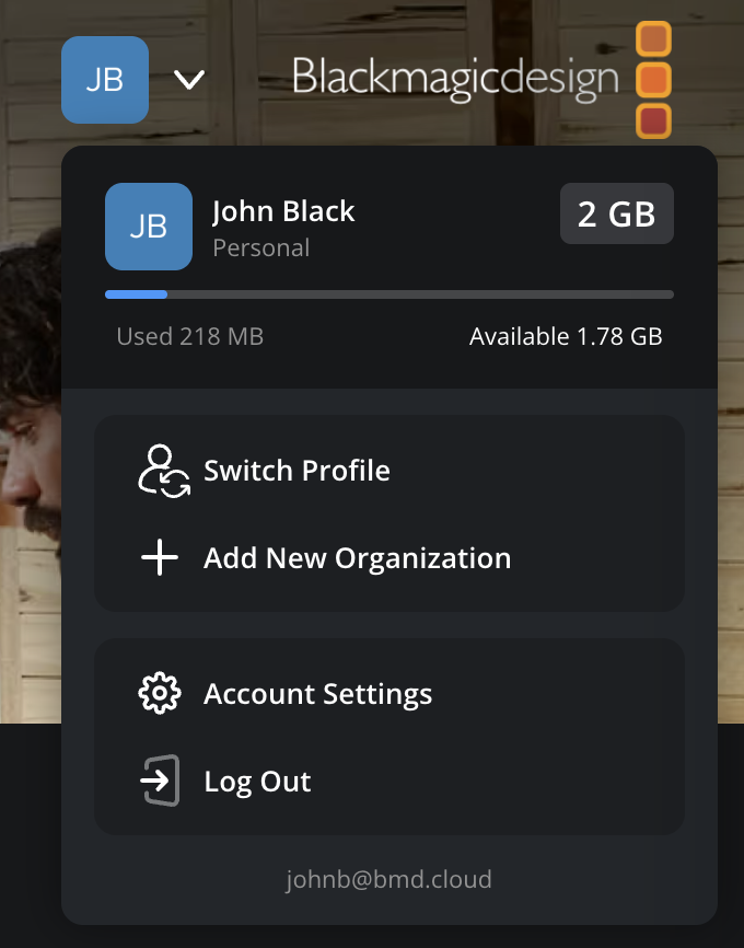 Avatar menu on top right hand side